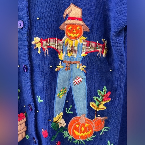 Vintage Arriviste Embellished Knit Cardigan Sweater Size M Fall Pumpkin Harvest - Picture 5 of 12